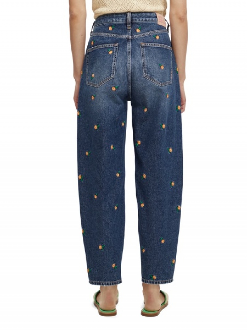 Scotch & Soda The Tide High-rise Embroidered Balloon Fit Jeans Damen Dunkelblau | SN-SAS56833