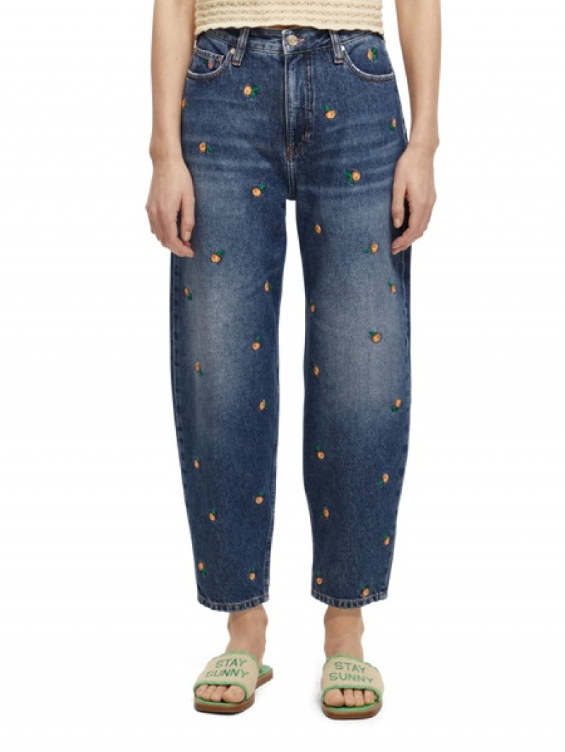 Scotch & Soda The Tide High-rise Embroidered Balloon Fit Jeans Damen Dunkelblau | SN-SAS56833