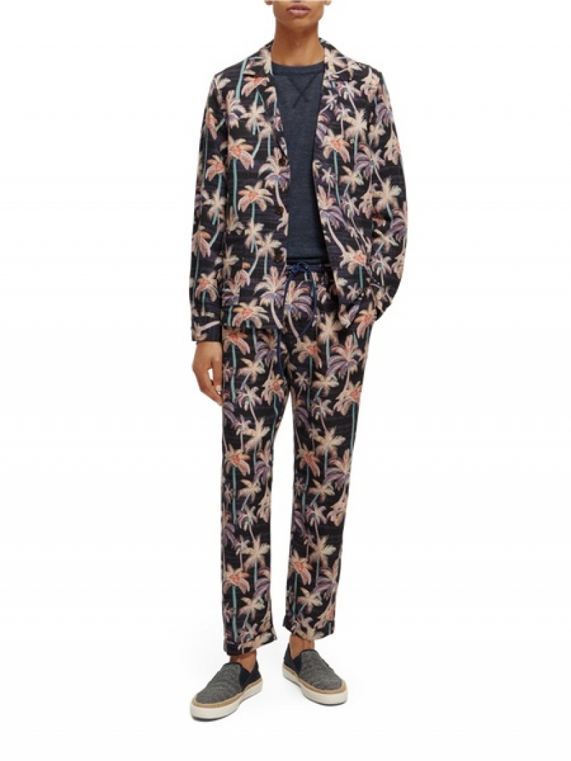 Scotch & Soda The Twilt Printed Falten Hose Herren Schwarz | SN-SAS56587