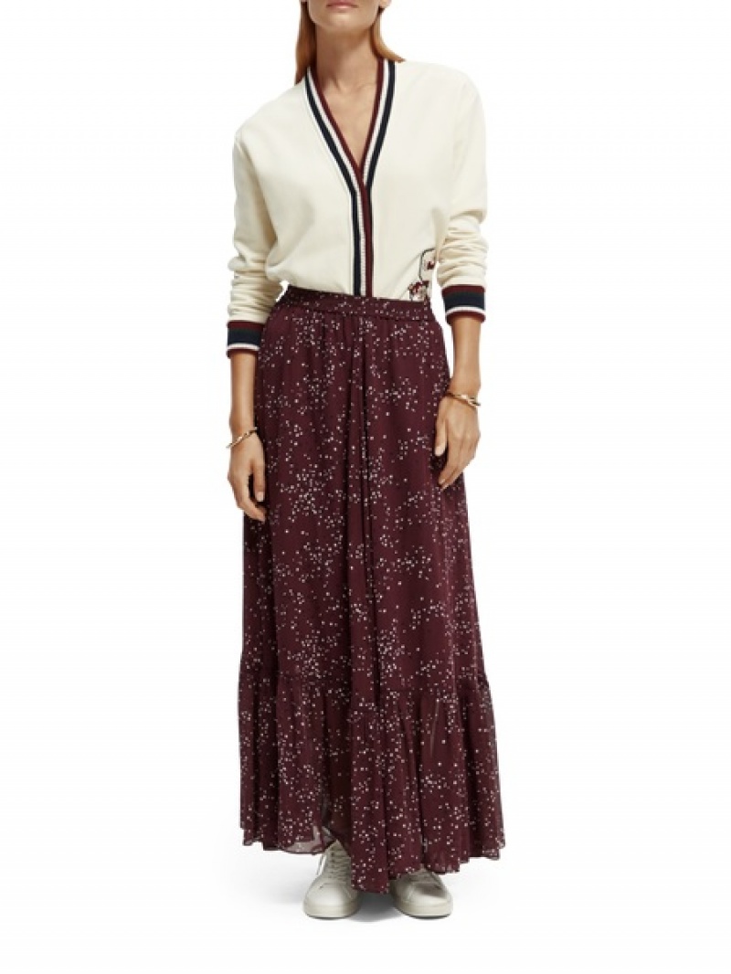 Scotch & Soda Tiered Printed Chiffon Maxi GolfSkirts Damen Rot | SN-SAS56772