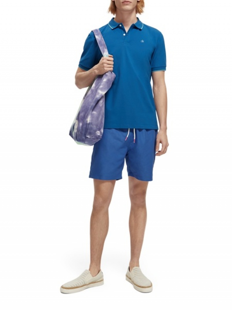 Scotch & Soda Tipped Organic Baumwoll Poloshirt Herren Blau | SN-SAS56478