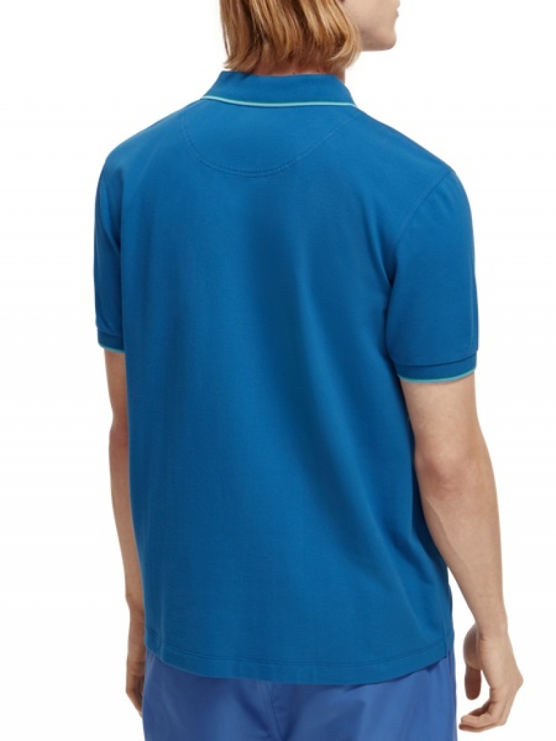 Scotch & Soda Tipped Organic Baumwoll Poloshirt Herren Blau | SN-SAS56478
