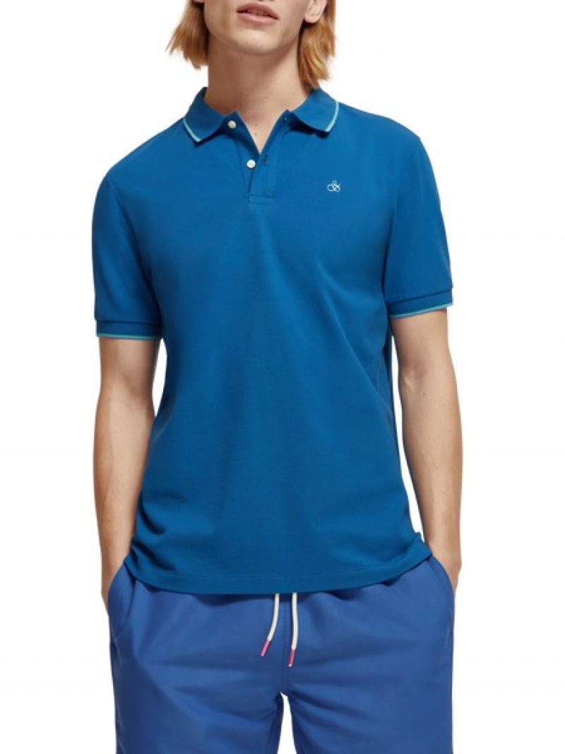 Scotch & Soda Tipped Organic Baumwoll Poloshirt Herren Blau | SN-SAS56478