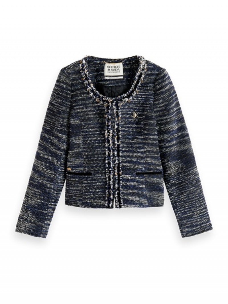 Scotch & Soda Tweed With Decorative Tapes Blazer Damen Navy | SN-SAS56819