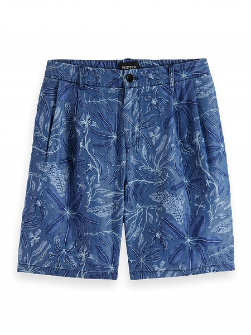 Scotch & Soda Twilt - Allover Printed Falten Kurze Hose Herren Navy Blau | SN-SAS56662