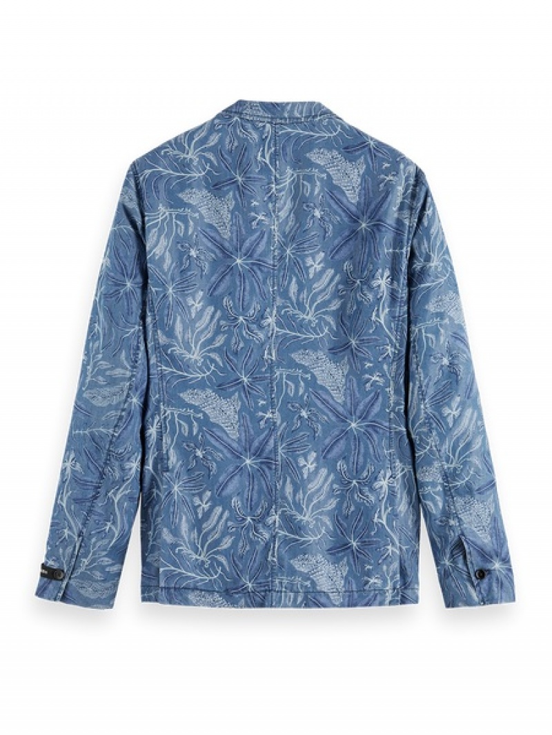 Scotch & Soda Unconstructed Allover Printed Tencel™ Blazer Herren Navy Blau | SN-SAS56547