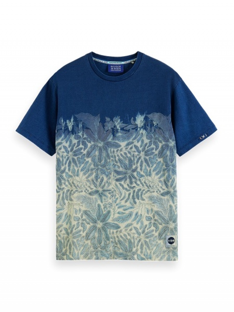 Scotch & Soda Washed Indigo Degrade Graphic Effect T-Shirt Herren Indigo | SN-SAS56466