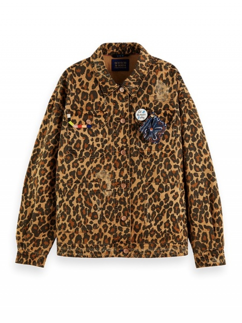 Scotch & Soda Washed Twill Boyfriend Fit Workwear Jacken Damen Leopard | SN-SAS56864