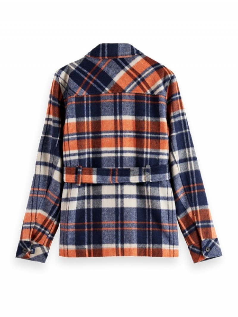 Scotch & Soda Wolle Blend Checked Jacken Damen Mehrfarbig | SN-SAS56861