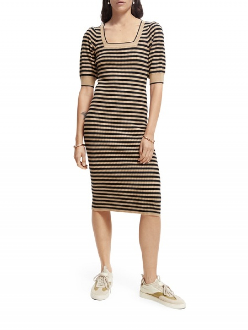 Scotch & Soda -sleeved Rib Knit Kleid Damen Mehrfarbig | SN-SAS56771