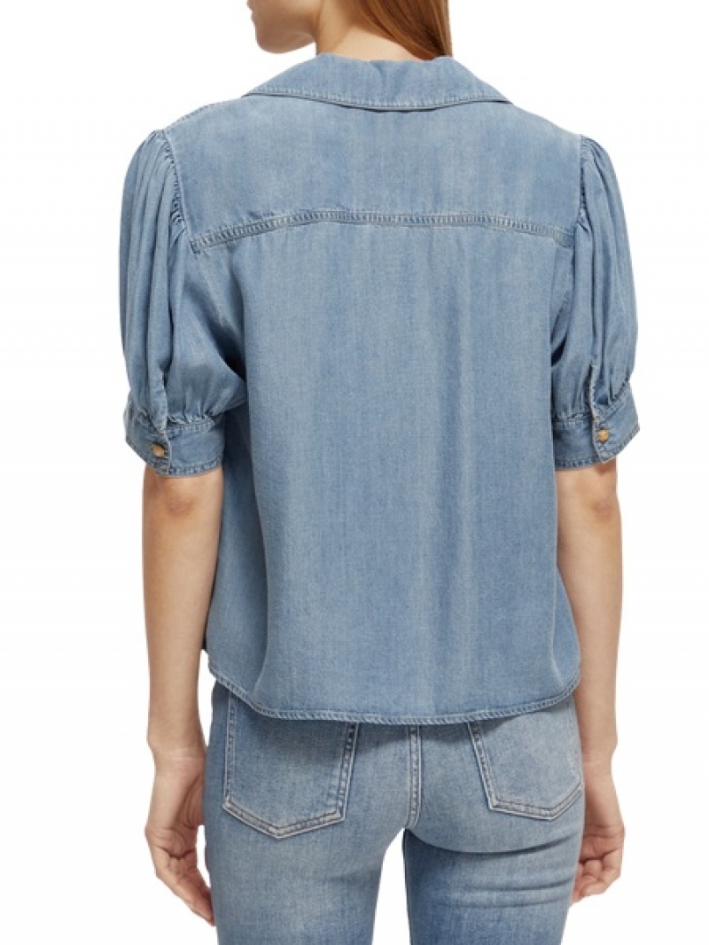 Scotch & Soda -sleeved V-neck Oberteile Damen Indigo | SN-SAS56763